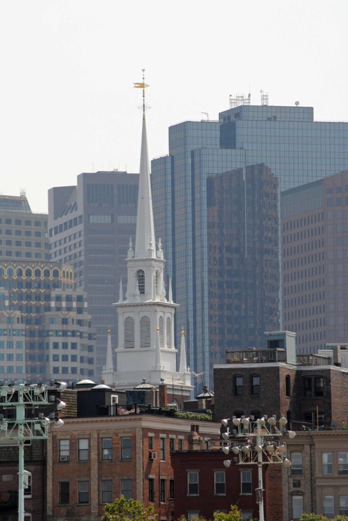 One if by Land and 2 if by sea the Steeple of the old North church proudly overlooks Bosotn Harbor