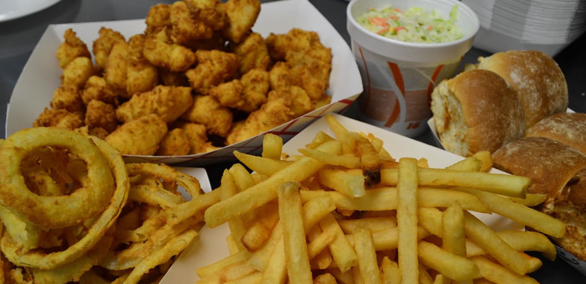 fried seafood plate with fries