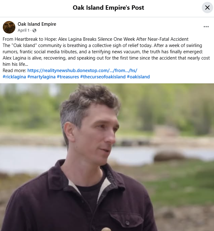 The curse of Oak Island is a major clickbait site. Photo of Alex Lagins and text is perfect example of the misinformation presented