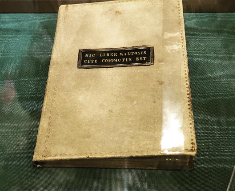 Historic memoir bound in the skin of highwayman James Allen, displayed under glass at the Boston Athenæum