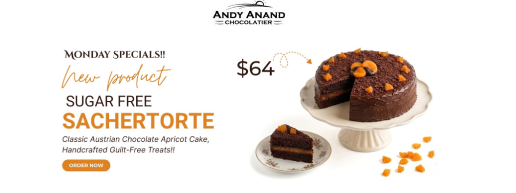 Sweet an ddecandent chocolate Sachertorte cake. Sugar free for guilt free enjoyment