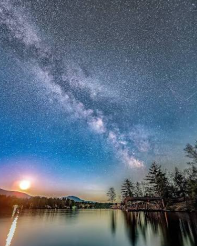 Night sky with the Milky Way over Lake George NY