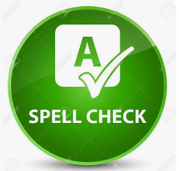 Green circular spell‑check icon with a white square containing the letter “A” and a checkmark, with the words “SPELL CHECK” underneath.