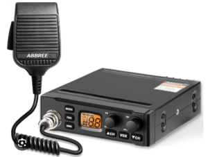 A close-up of a handheld CB radio microphone used for two-way communication.